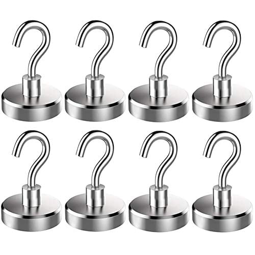 Youngneer Magnetic Hooks Heavy Duty 100 LB for Hanging BBQ Grill Utensils Tools Refrigerator Locker Neodymium Rare Earth Magnets Hook Hangers for Fridge Coat Wreaths Cruise Cabins 8 Pack